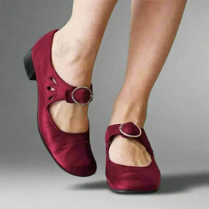 Adjustable Leather Cut-Out Sandals with Mary-Jane Strap