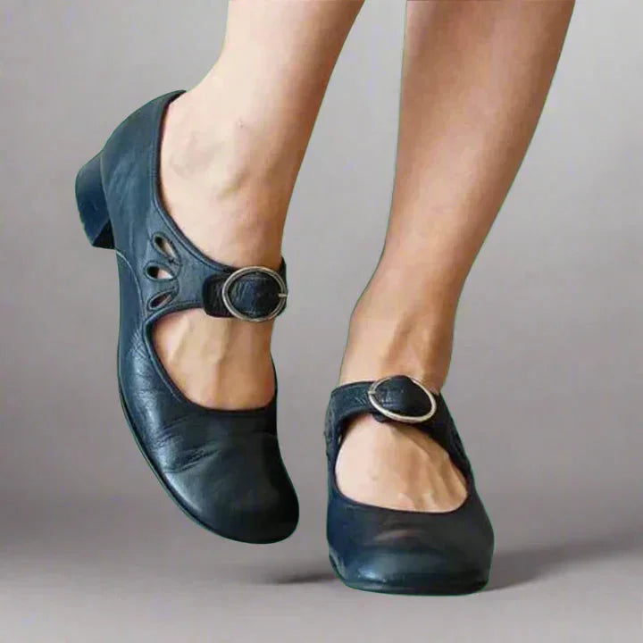 Adjustable Leather Cut-Out Sandals with Mary-Jane Strap