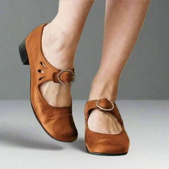 Adjustable Leather Cut-Out Sandals with Mary-Jane Strap