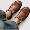 Leather Mary Jane Shoes With T-Strap And Brogue Details