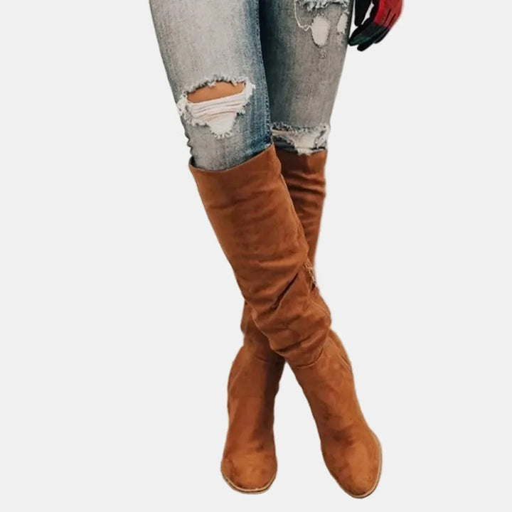 Over-the-Knee Block Heel Stretch Boots
