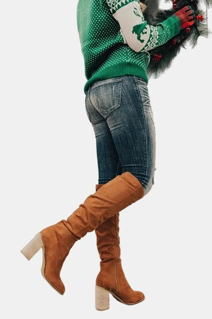 Over-the-Knee Block Heel Stretch Boots