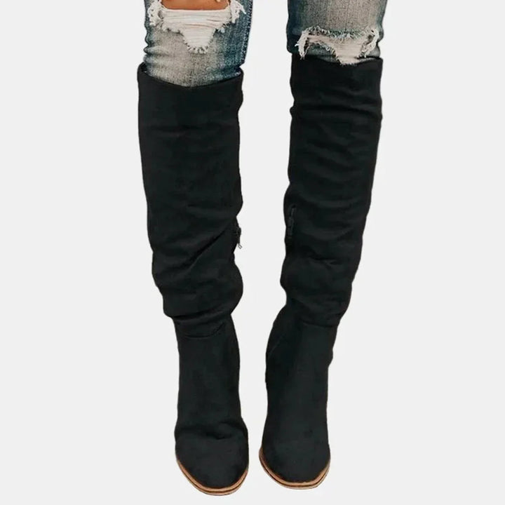 Over-the-Knee Block Heel Stretch Boots