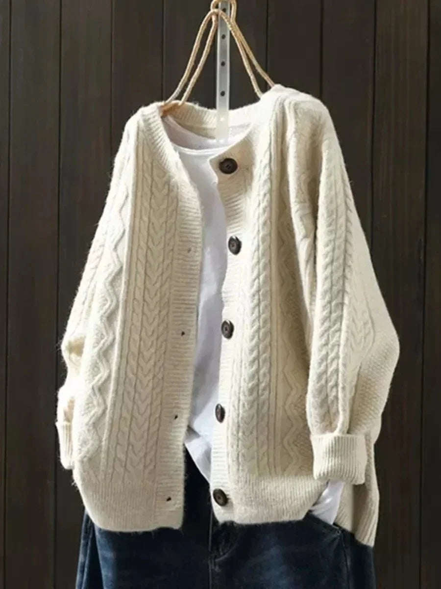 Oversized Cable-Knit Button-Down Cardigan