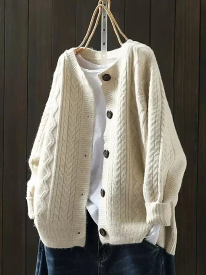 Oversized Cable-Knit Button-Down Cardigan