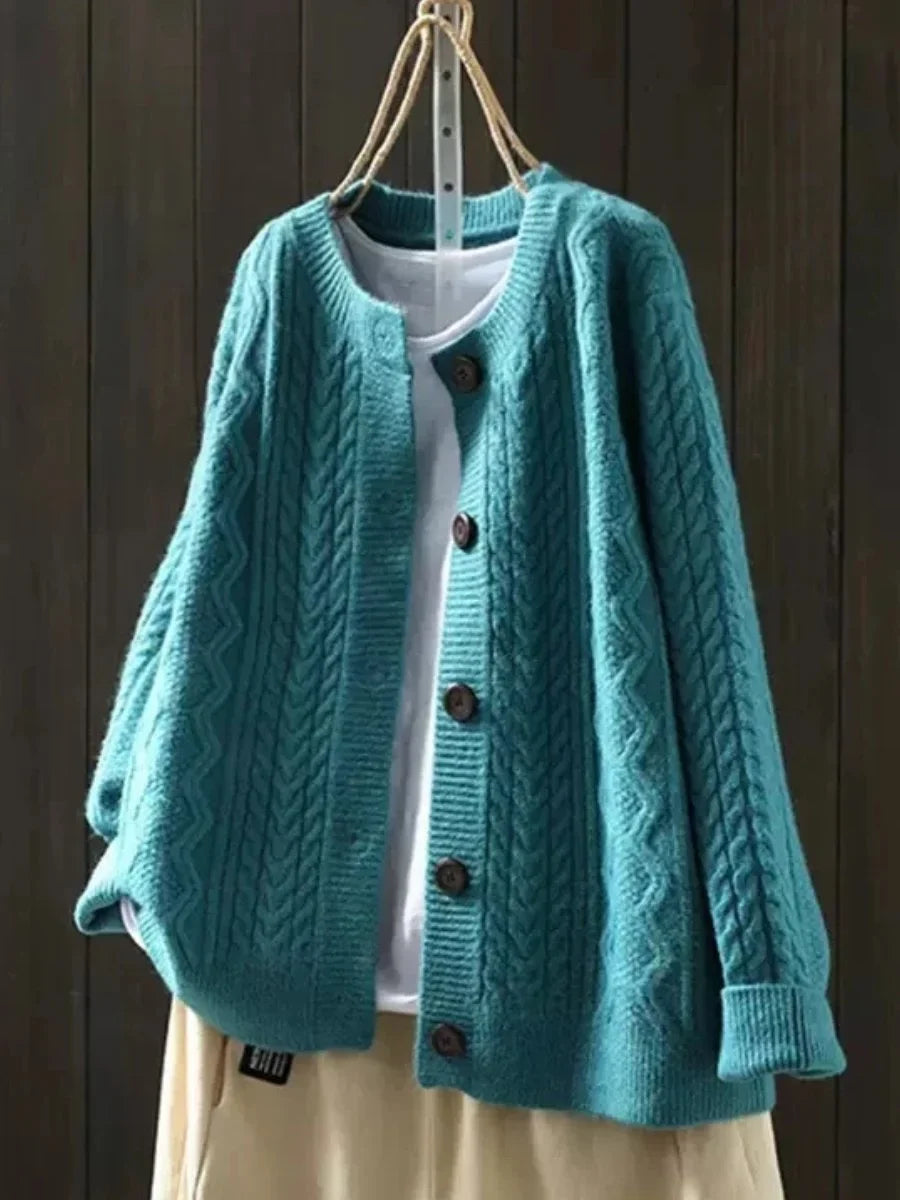 Oversized Cable-Knit Button-Down Cardigan