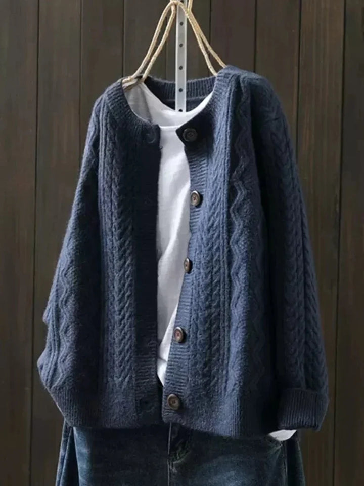 Oversized Cable-Knit Button-Down Cardigan
