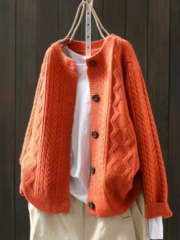 Oversized Cable-Knit Button-Down Cardigan