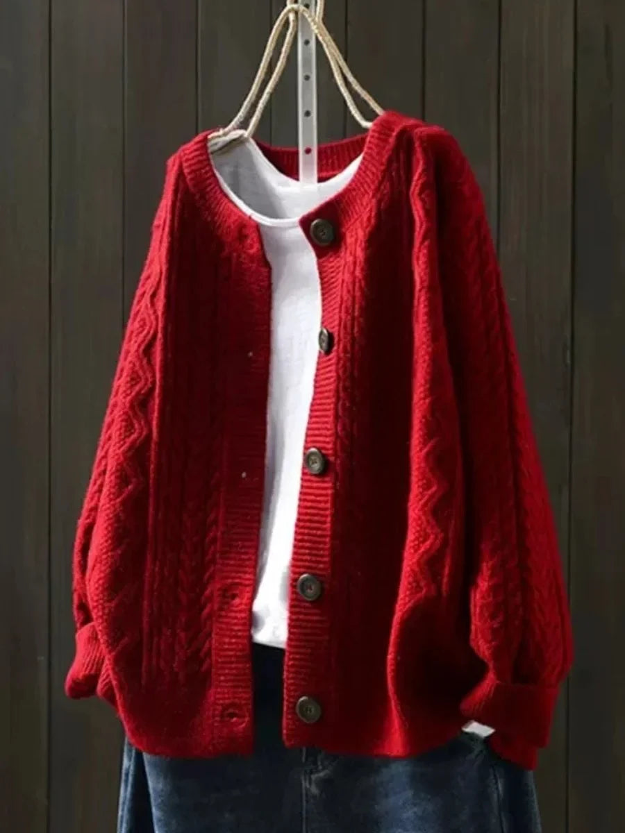 Oversized Cable-Knit Button-Down Cardigan