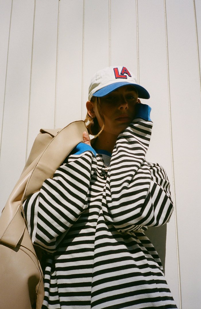 Victoria | Women's Oversized Drop-Shoulder Striped Contrast-Trim Sweatshirt
