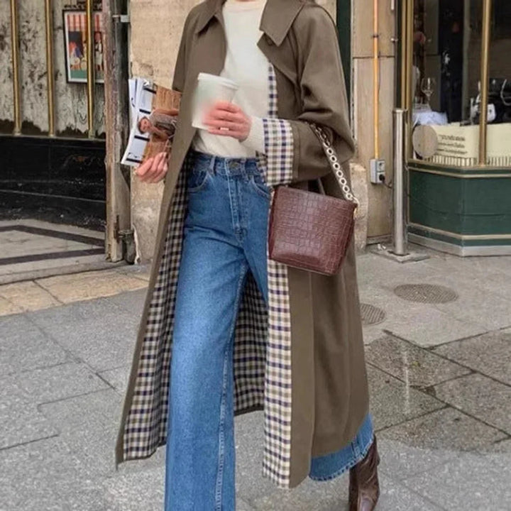 Oversized Plaid-Lined Trench Coat