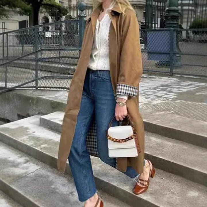 Oversized Plaid-Lined Trench Coat