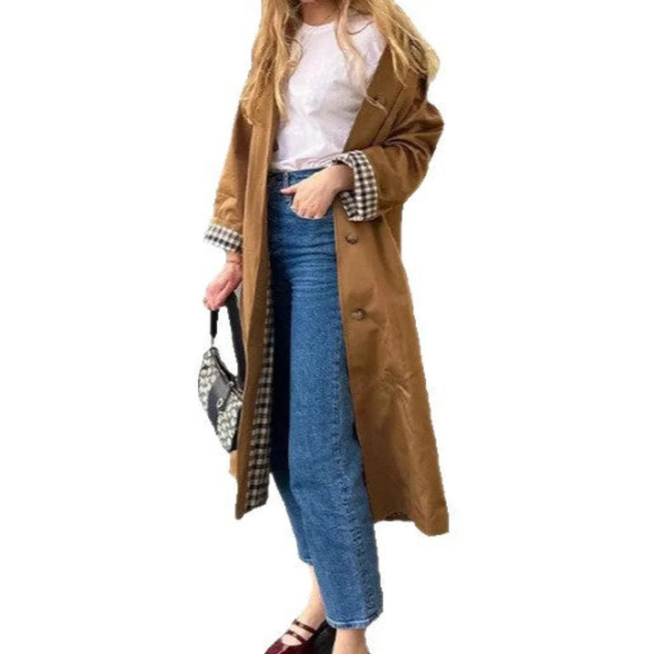 Oversized Plaid-Lined Trench Coat