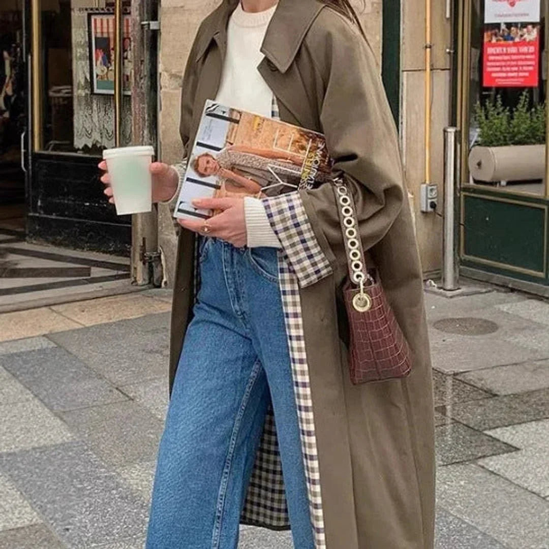 Oversized Plaid-Lined Trench Coat
