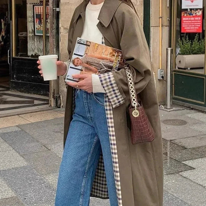 Oversized Plaid-Lined Trench Coat