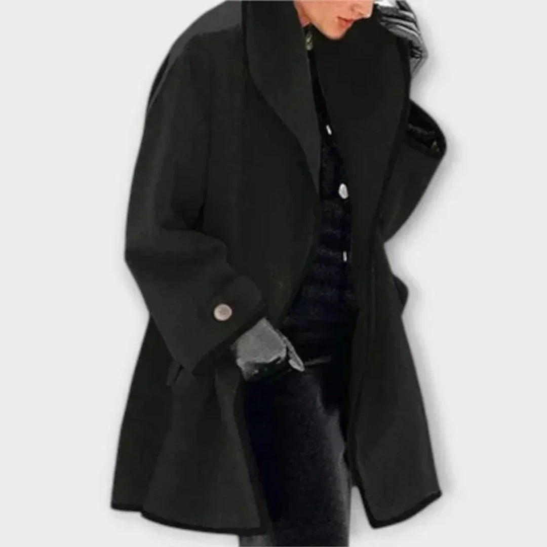 Oversized Wool-Blend Coat with Contrast Trim