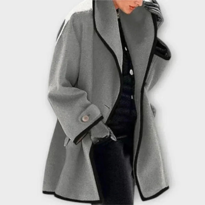 Oversized Wool-Blend Coat with Contrast Trim