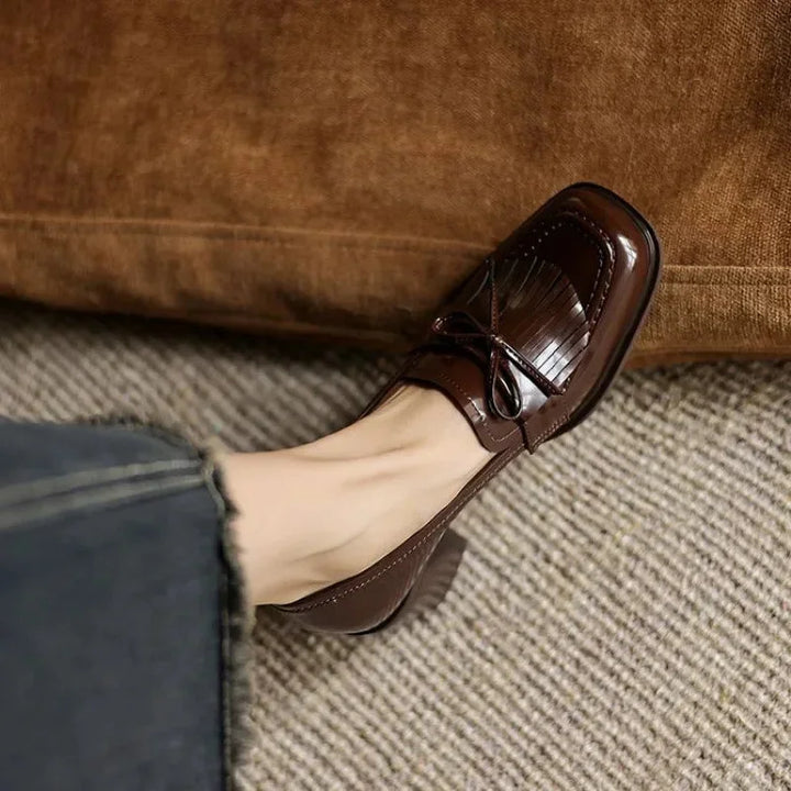 Patent Tassel Loafer Pumps with Block Heel