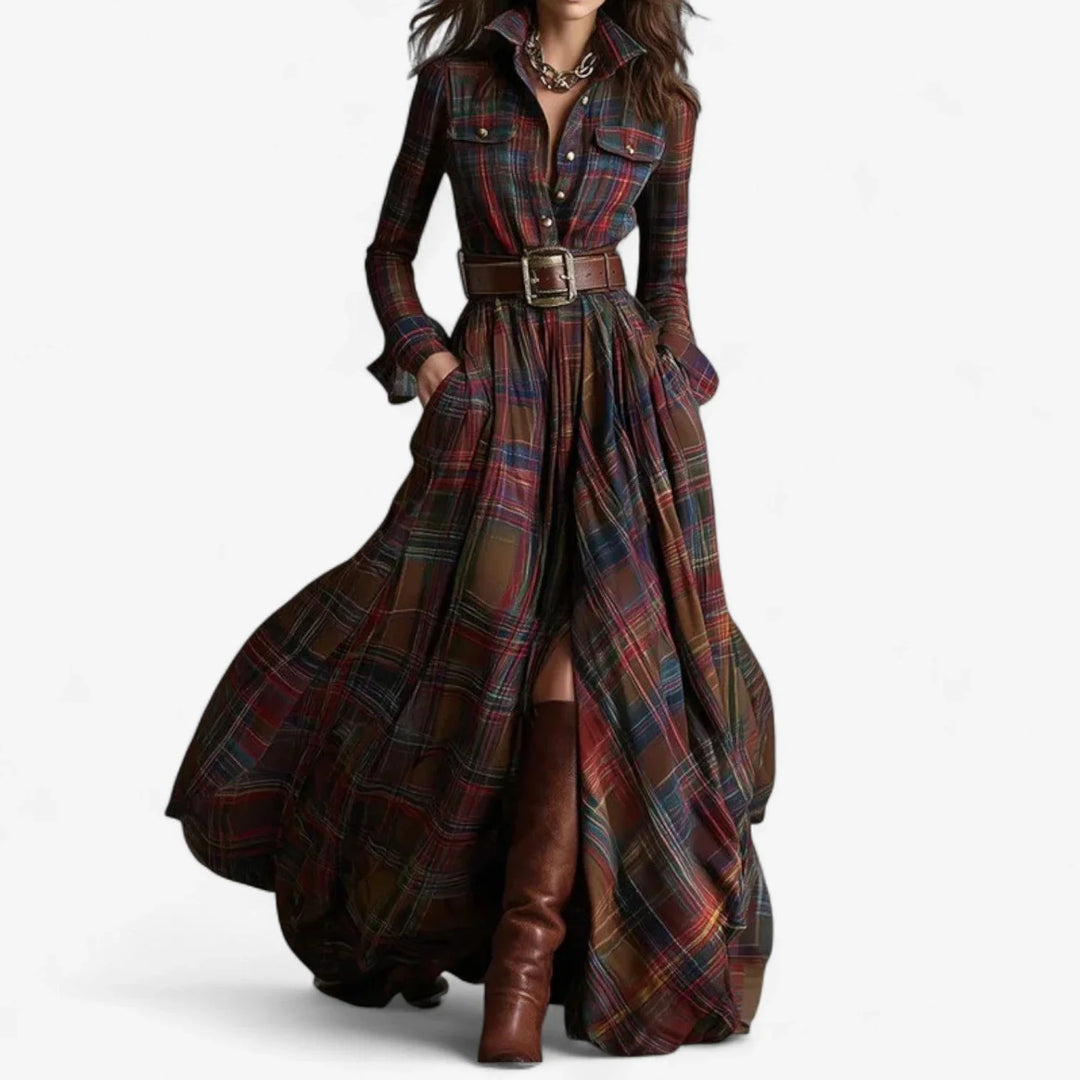Plaid Flannel Belted Maxi Shirt Dress