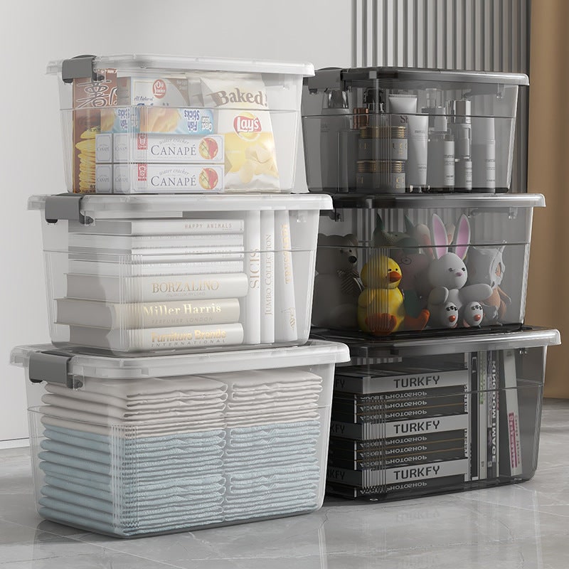 Plastic Storage Bin with Latching Lid Stackable Design and Carrying Handle Totes