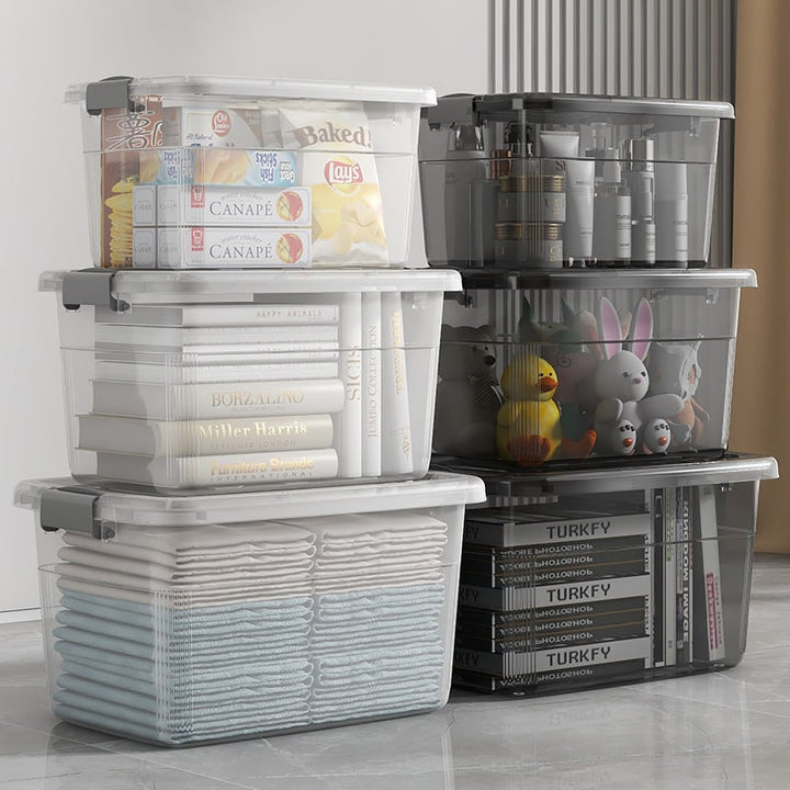 Plastic Storage Bin with Latching Lid Stackable Design and Carrying Handle Totes
