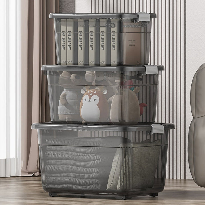 Plastic Storage Bin with Latching Lid Stackable Design and Carrying Handle Totes