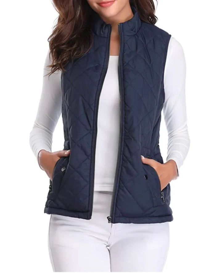 Quilted Zip-Up Lightweight Puffer Vest with Stand Collar