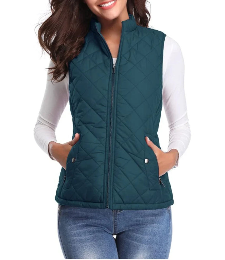 Quilted Zip-Up Lightweight Puffer Vest with Stand Collar
