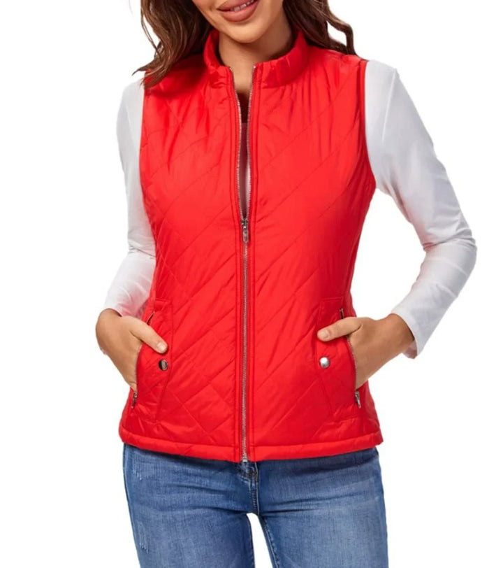 Quilted Zip-Up Lightweight Puffer Vest with Stand Collar