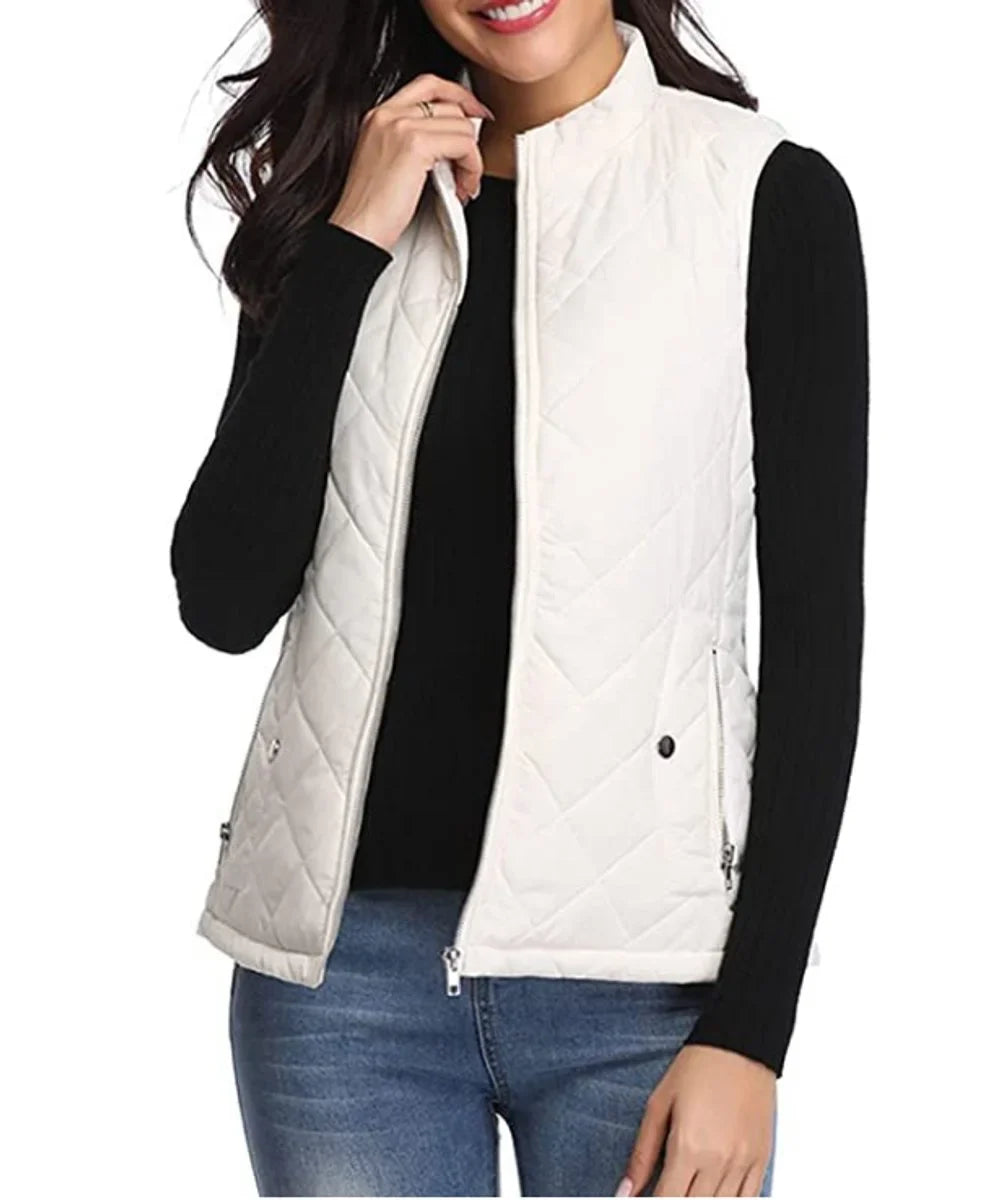 Quilted Zip-Up Lightweight Puffer Vest with Stand Collar