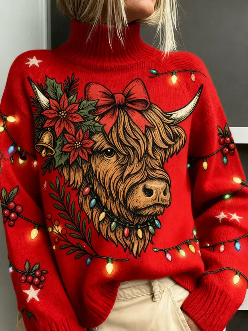 Highland Cow Christmas Turtleneck Sweater