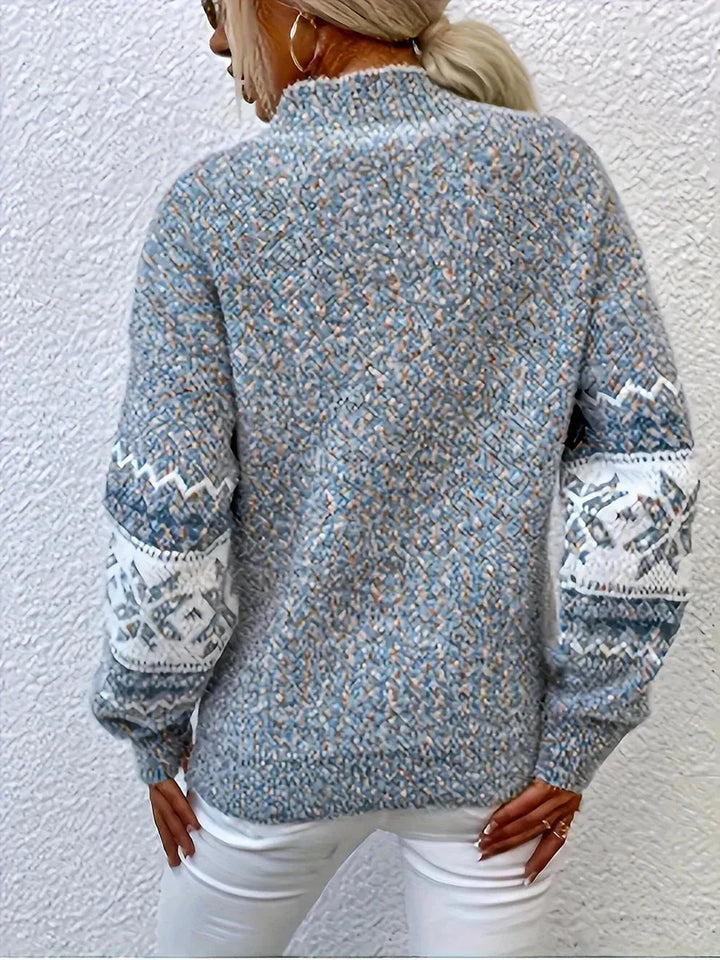 Relaxed Fit Fair Isle Mock Neck Sweater