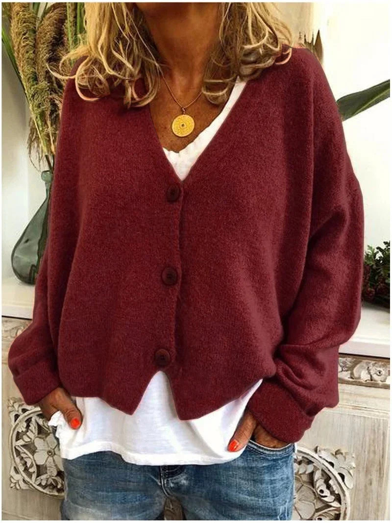 Relaxed V-Neck Knit Cardigan with Dropped Shoulders