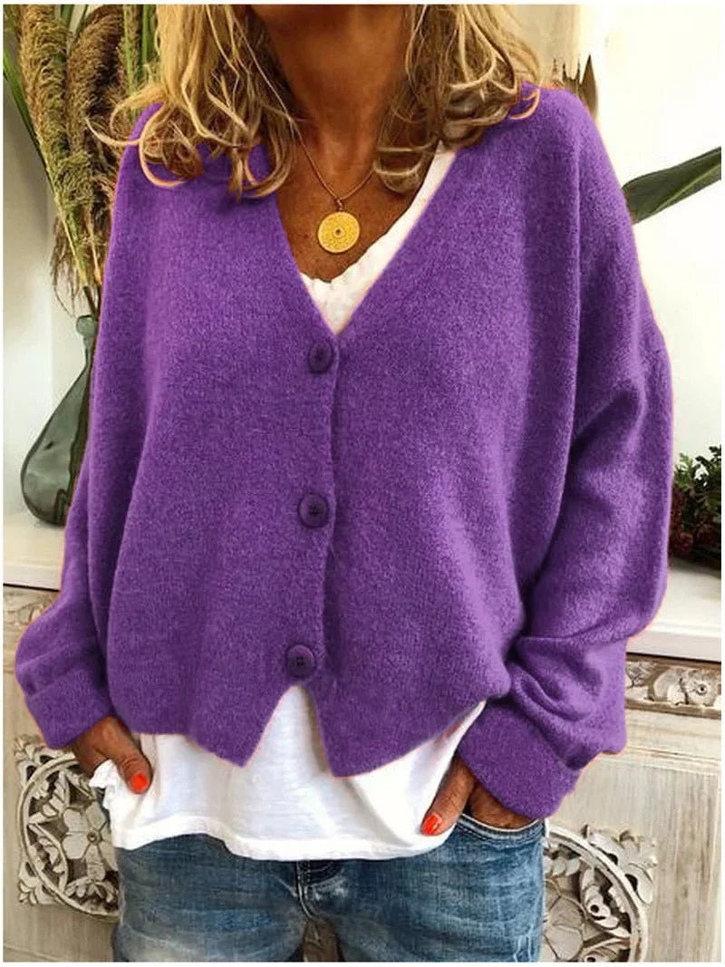 Relaxed V-Neck Knit Cardigan with Dropped Shoulders