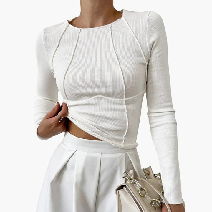 Ribbed Knit Long Sleeve Top with Sculpted Seams