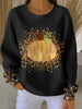 Ribbed Knit Pumpkin Print Long Sleeve Crewneck Tee
