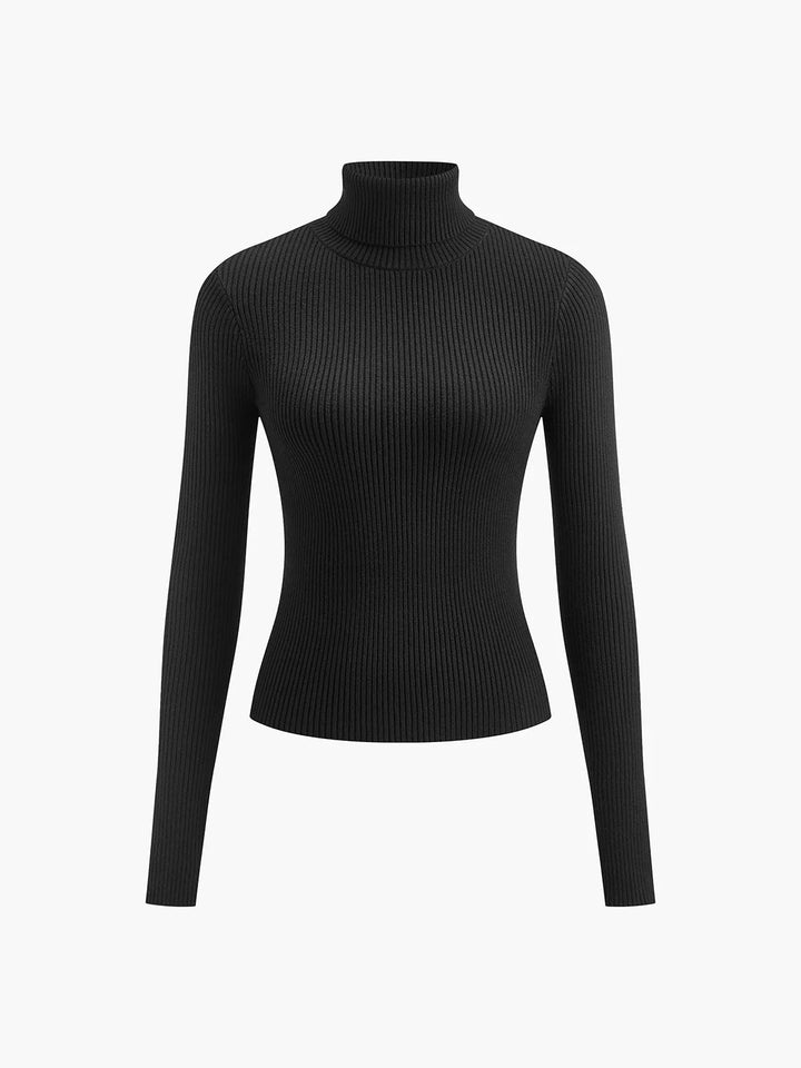 Ribbed Turtleneck Lightweight Knit Sweater