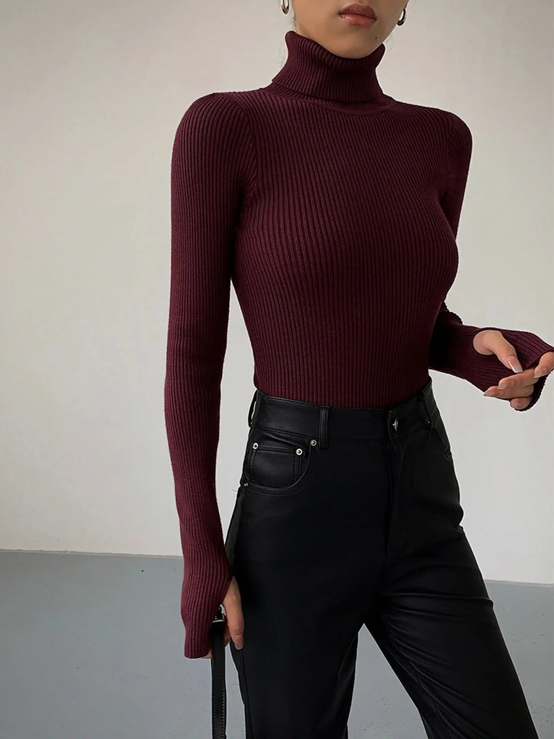 Ribbed Turtleneck Lightweight Knit Sweater