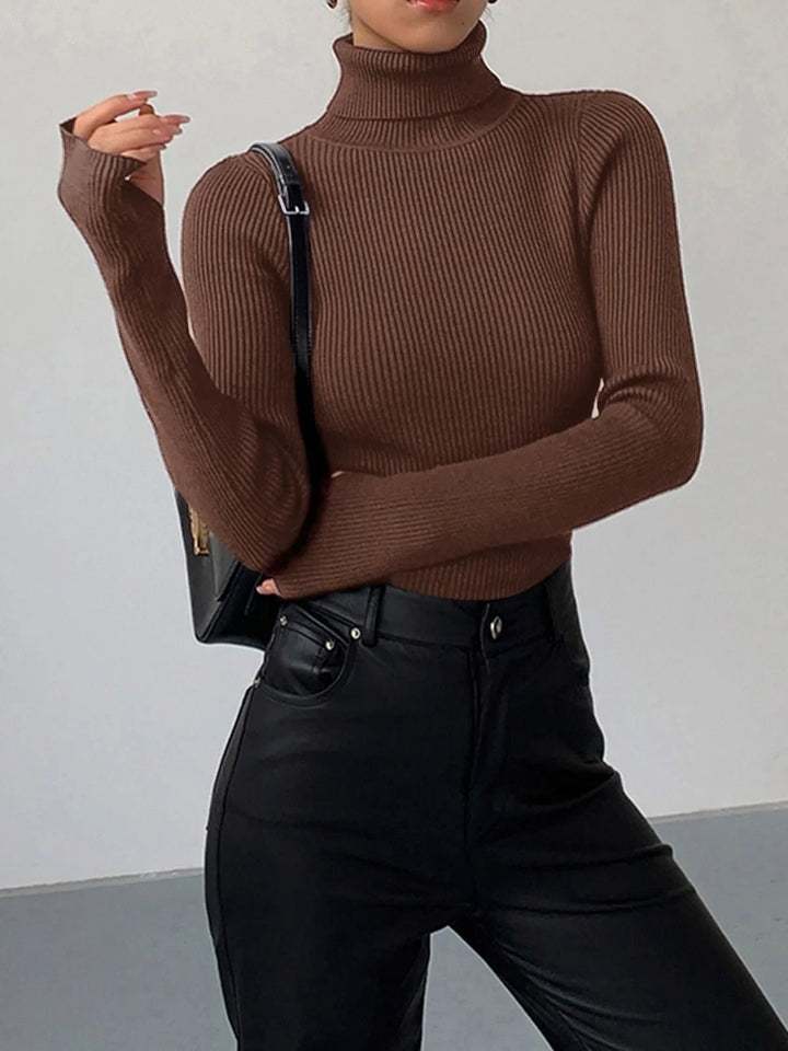 Ribbed Turtleneck Lightweight Knit Sweater