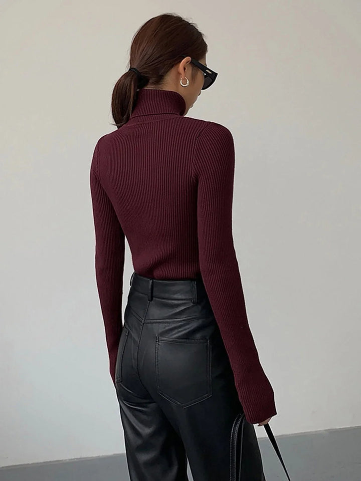Ribbed Turtleneck Lightweight Knit Sweater