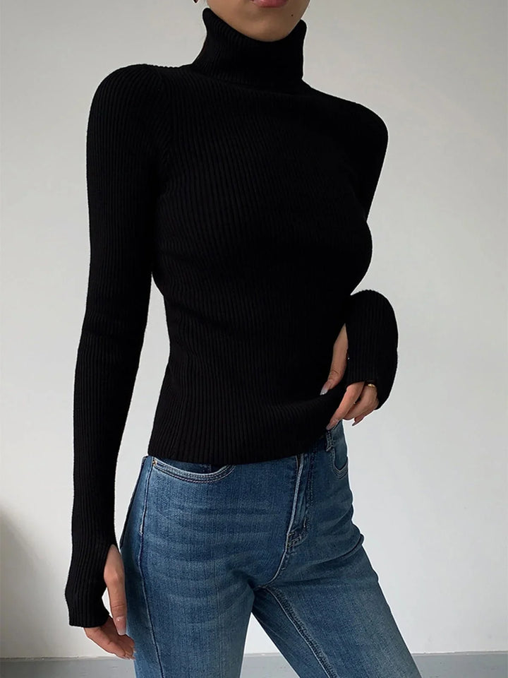 Ribbed Turtleneck Lightweight Knit Sweater
