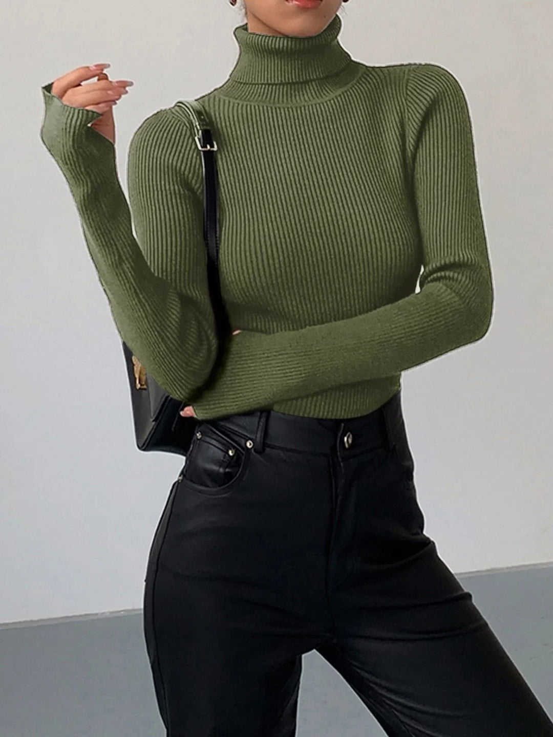 Ribbed Turtleneck Lightweight Knit Sweater
