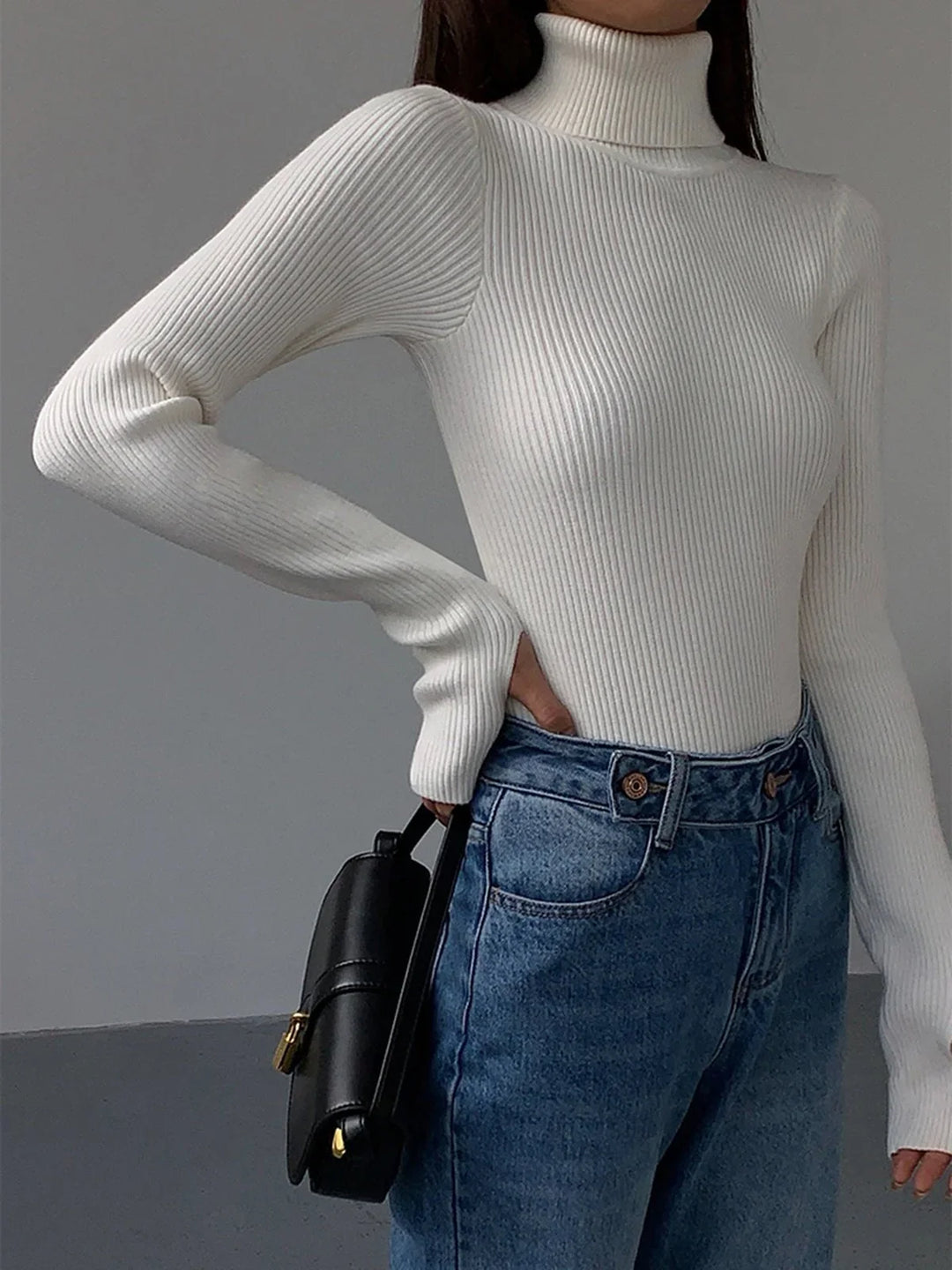 Ribbed Turtleneck Lightweight Knit Sweater