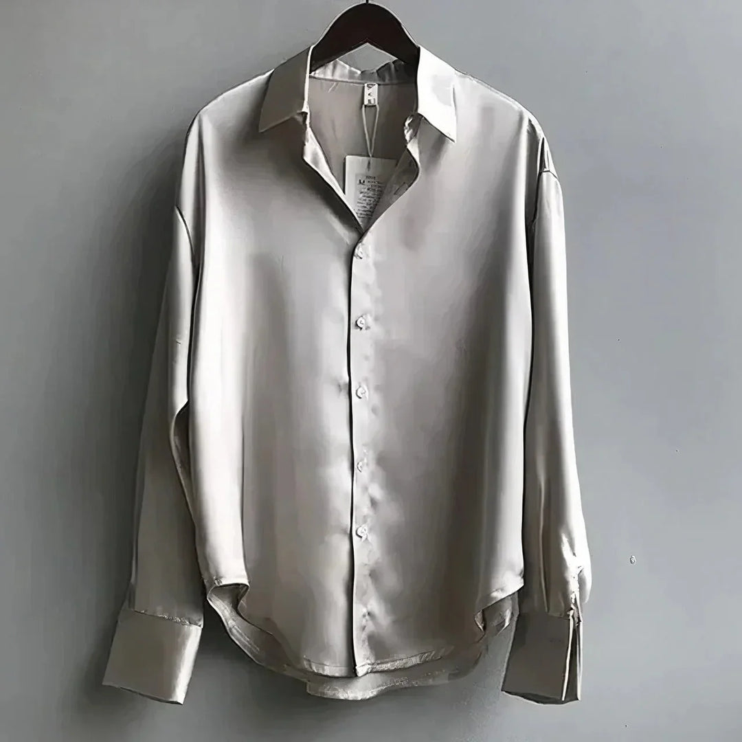 Satin Blouse with Long Sleeve Button-Down Collar