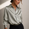 Satin Blouse with Long Sleeve Button-Down Collar