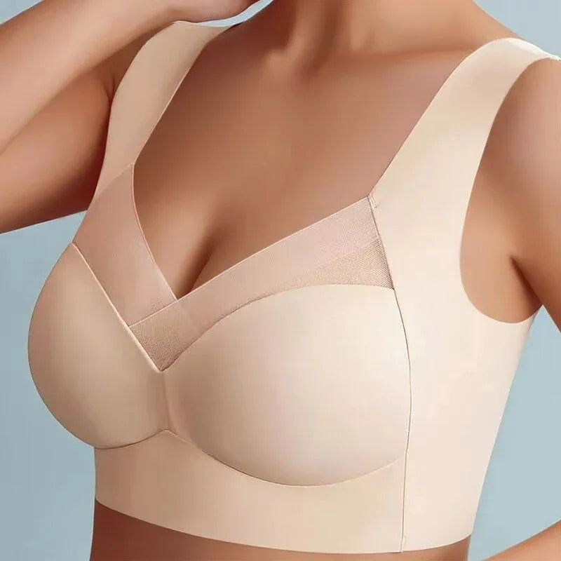Seamless V-Neckline Bra with Wide Pullover Straps