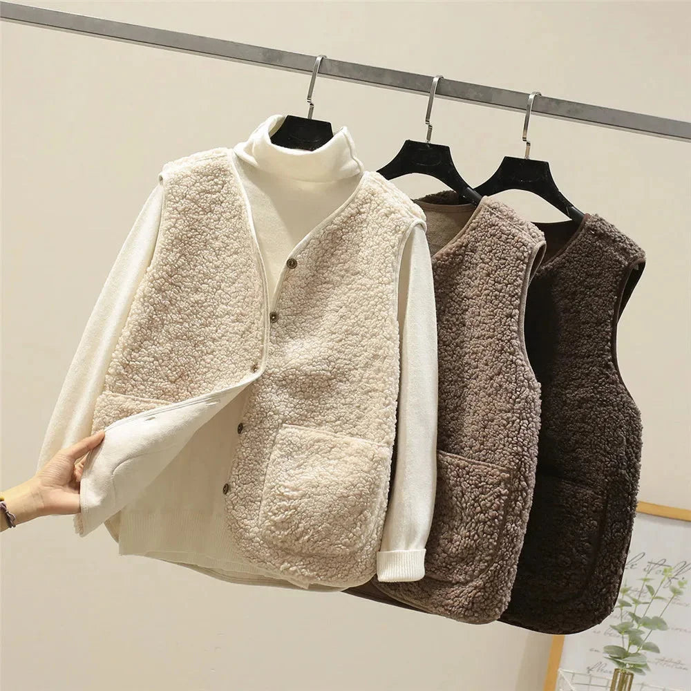 Sherpa Button-Front V-Neck Vest