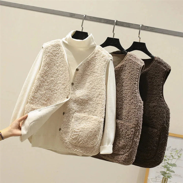 Sherpa Button-Front V-Neck Vest