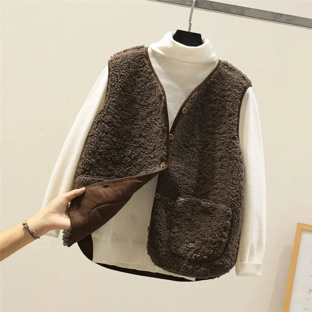 Sherpa Button-Front V-Neck Vest