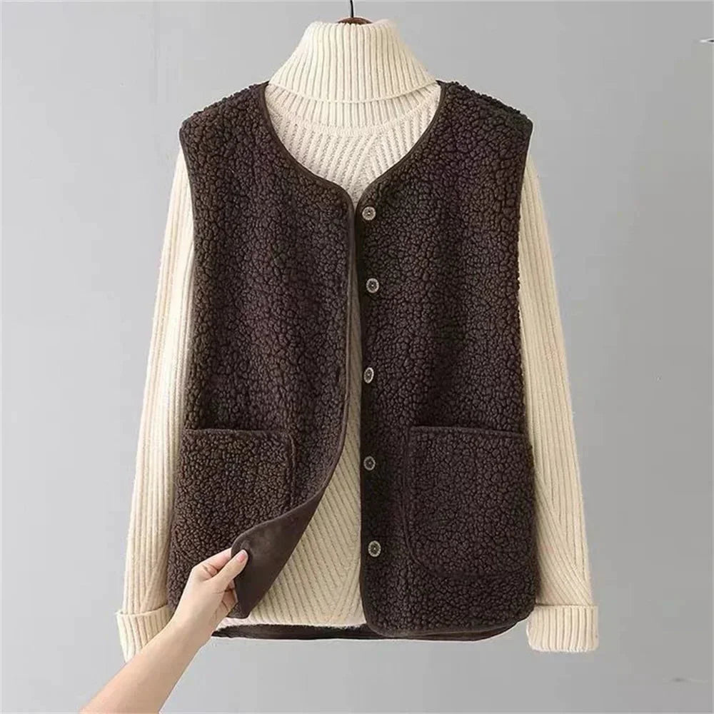 Sherpa Button-Front V-Neck Vest